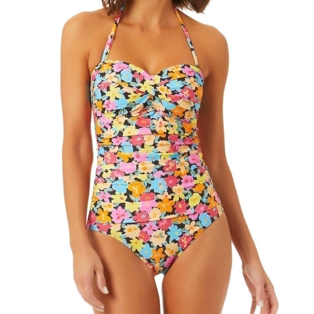 NEW Anne Cole Multicolour Floral Twist and Shirred Front One Piece Swimsuit US 6